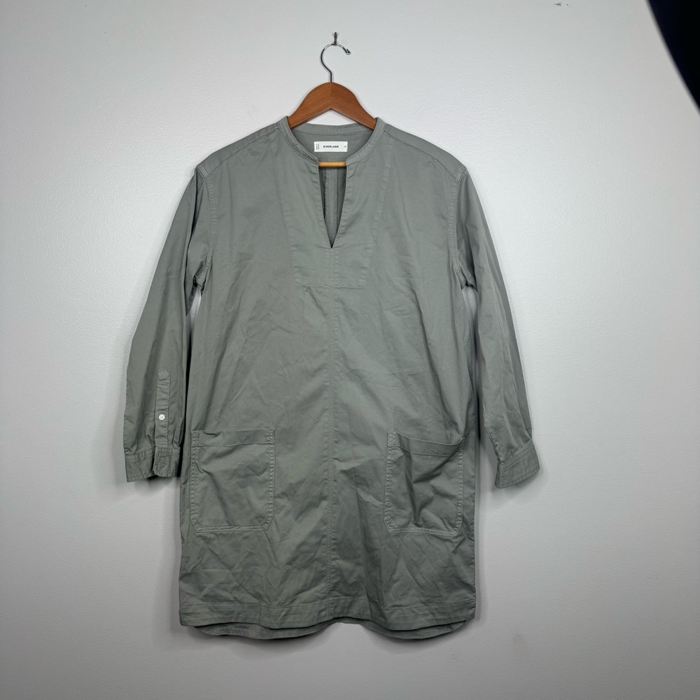 Everlane Long Sleeve Tunic Dress in Sage Gray